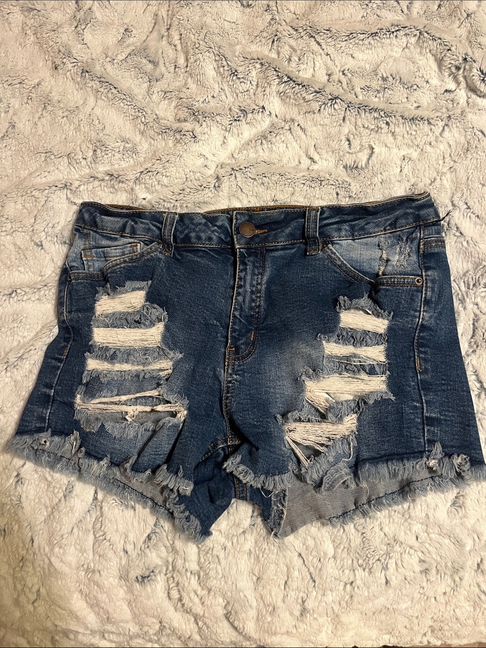 Wax Jean Distressed Dark Blue Ripped Denim Shorts
